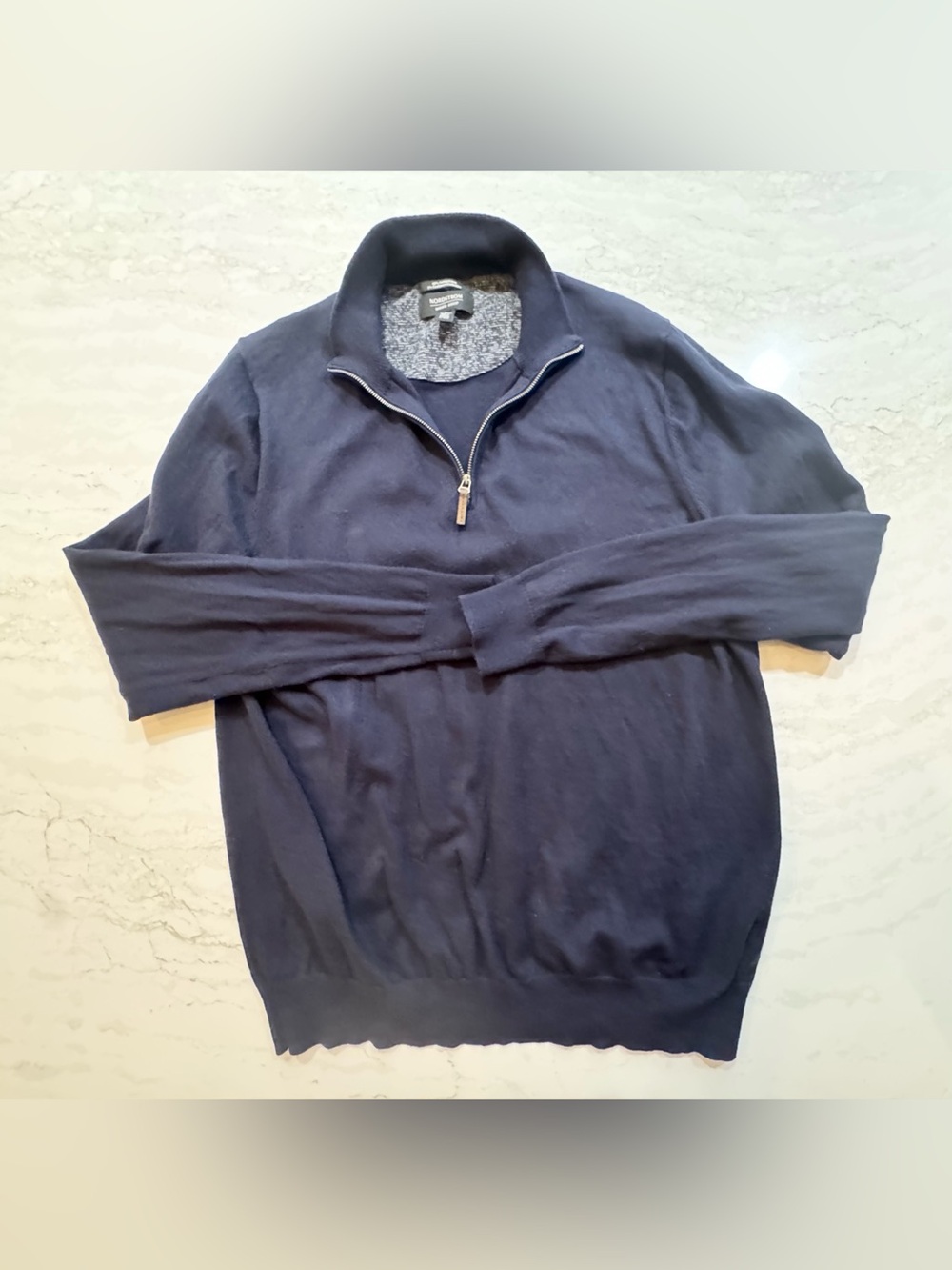 👕 Nordstrom Men’s Shop Navy Blue 1/4 Zip Cotton Cashmere Blend Sweater L